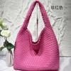 Soft Leather Woven Shoulder Large Bag Large Capacity Child and Mother Bucket Bag Lazy Wind Tote Bag Shopping Travel Handbag