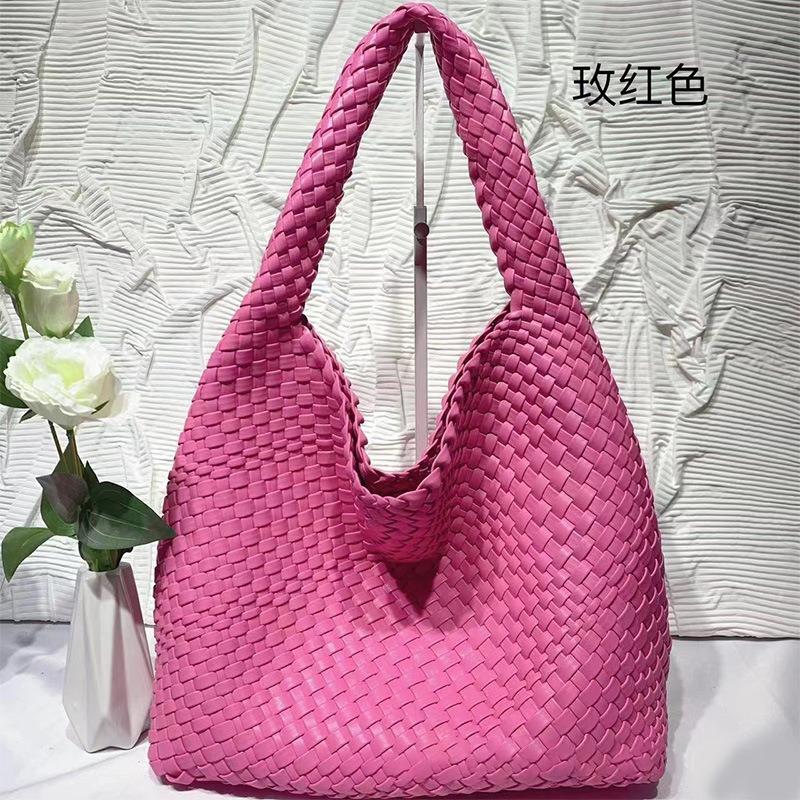 Soft Leather Woven Shoulder Large Bag Large Capacity Child and Mother Bucket Bag Lazy Wind Tote Bag Shopping Travel Handbag