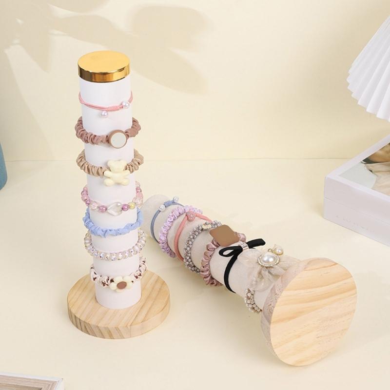 Headband and Bracelet Holder Space Saving Jewelry Display Stand Wood and Soft Velvets Wrist Accessories Organizer