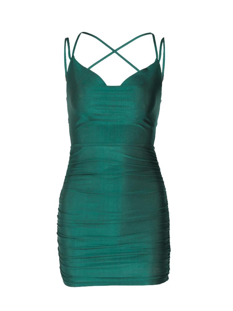 

Жіноча міні-сукня на лямках Y2k, суцільна кольорова плісирована сексуальна літня сукня з відкритою спиною і мереживом, літня сукня L зелений