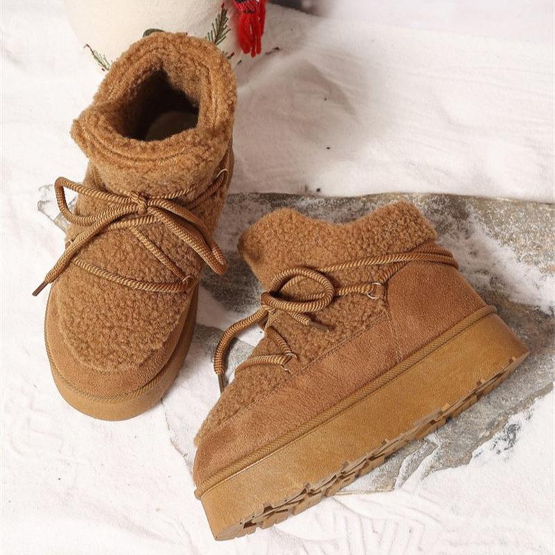 Damen Schneestiefel Winter Damen Schnürstiefel Damen Plateau Mode Kurze Stiefel