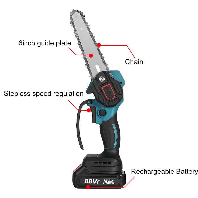 4/6/8 Inches Mini Electric Chain Saw 3000W Cordless Pruning Chainsaw Woodworking Cutter Garden Logging Saw Power Tool With 2 Battery 88V