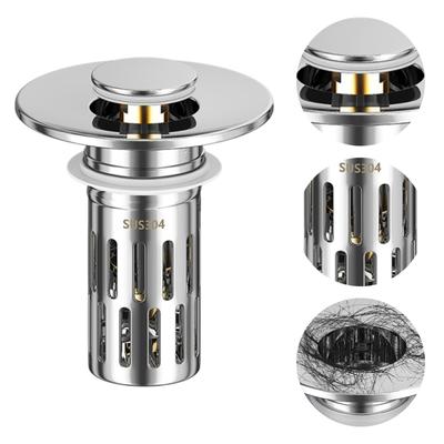 Sink Drain Strainer with Hair Catcher Floor Drain Filter Push-Type Stainless Steel Strainer for Bathroom Kitchen Accessories