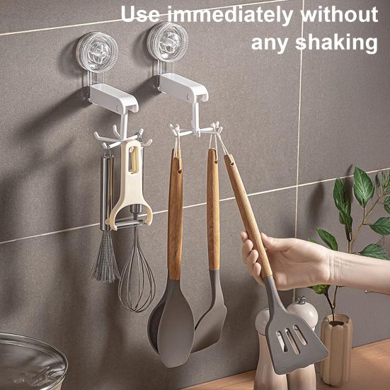 360-Degree Rotating Hook Strong Load-bearing Suction Cup Design Easy to Install Multipurpose Wall Hook Kitchen Utensil Organizer