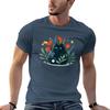 Black Cat In The Garden With Flowers Tshirt Plus Size Loose Short Sleeve Top