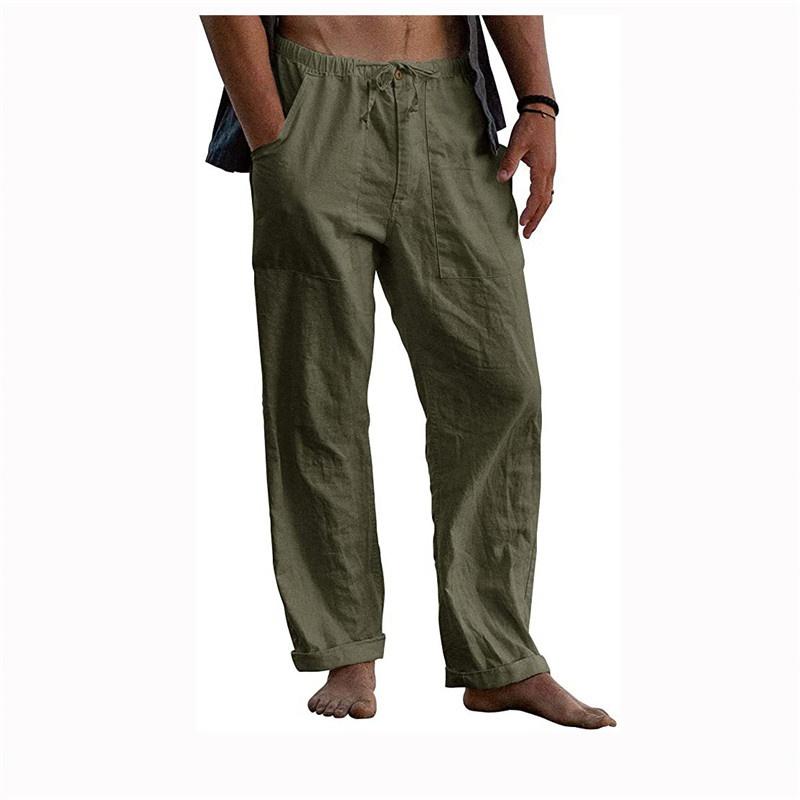 Men's Yoga Drawstring Elasticated Trousers Breathable Comfortable Loose Cotton Linen Pants Summer Beach
