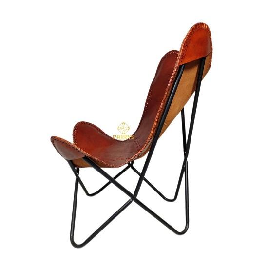 Nové indické ručně vyráběné křeslo Butterfly z pravé kůže pro domov a kancelář