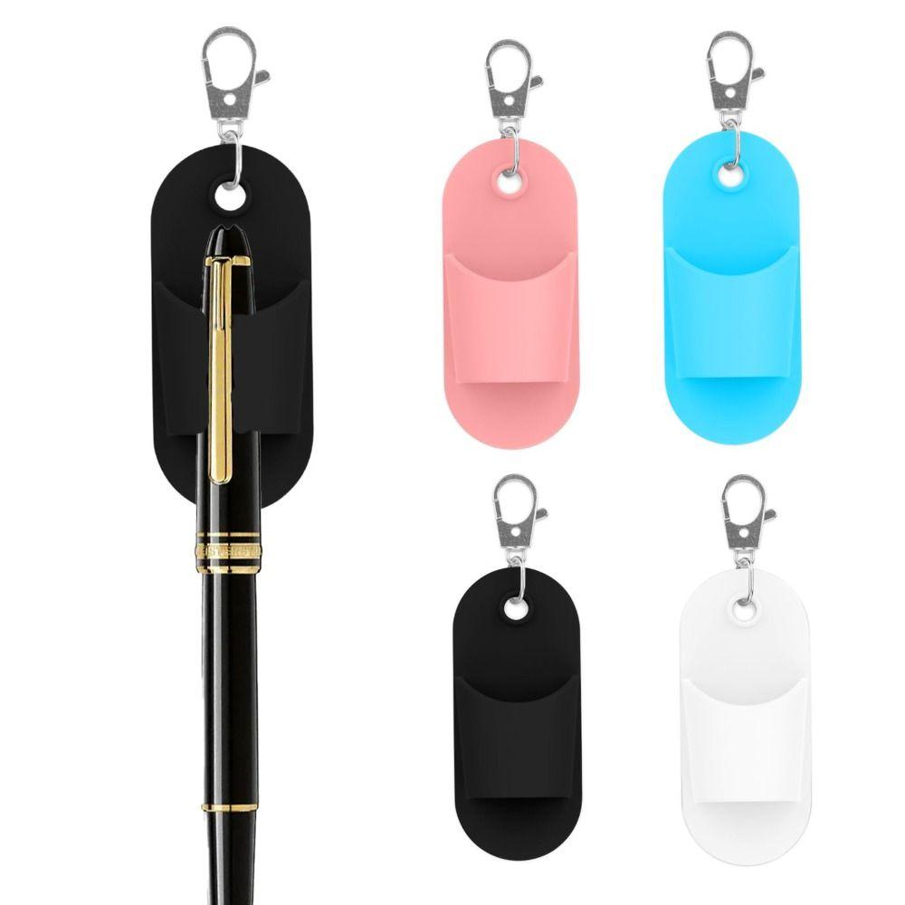 New Silicone Lanyard Pen Holder Anti-Lost Solid Color Pen Clip Multi-functional Pen Holder Keychain