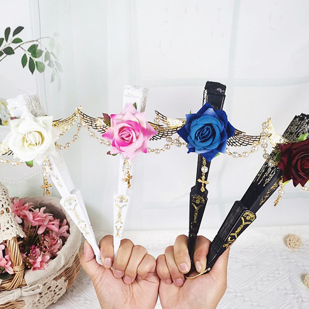 Folding Fan Gothics Lolitas Hand Fan Handheld Vintage Fan Party Decors for Women