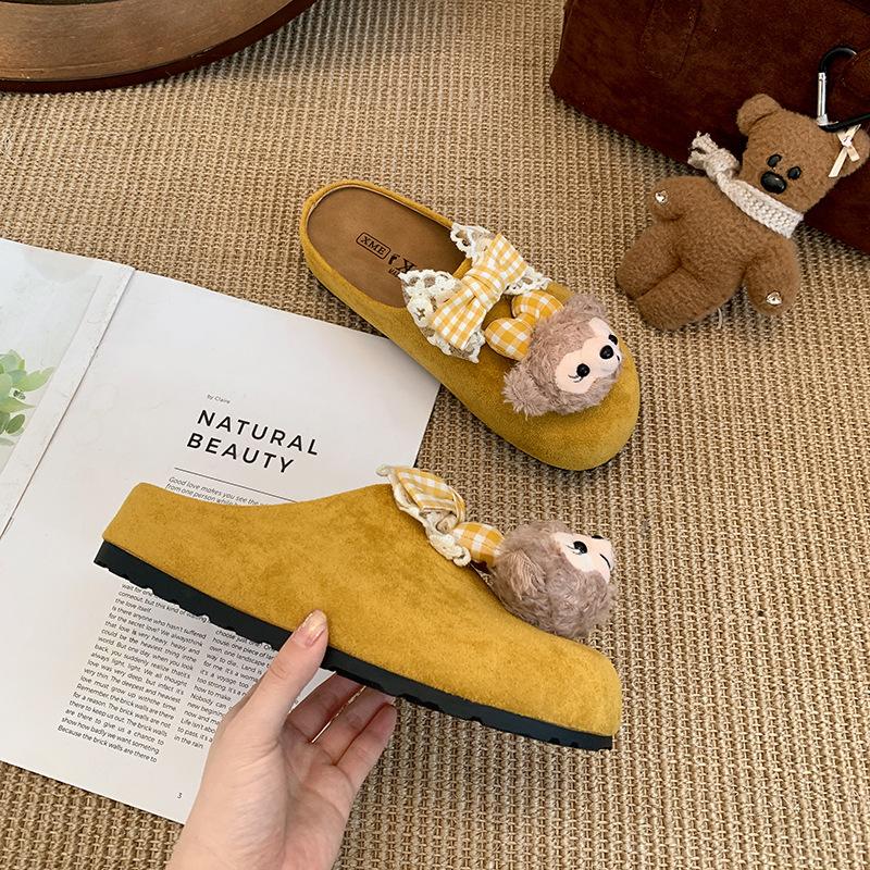 Internet celebrity cartoon cute thick-soled bag head slippers women's summer wear 2025 new models with skirts versatile half-drag Birkenstocks