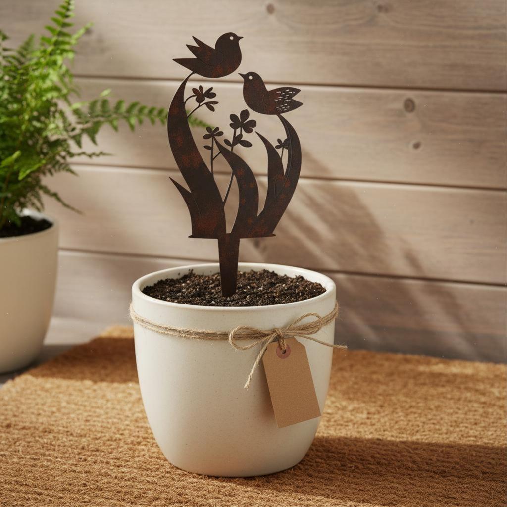 35CM Bird and Wildflower Stake Long-Lasting Bird and Flower Garden Stake Rustic Garden Art Easy to Install Rustproof