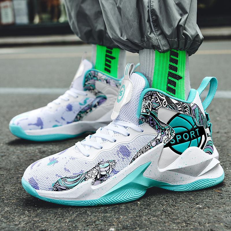 Basketball shoes Flying woven mesh Rubber sole Cement floor Game shoes Raw cover last Sports shoes