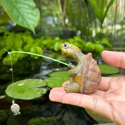 Fishing Turtle Statue Resin Figurine Animal Sculpture Garden Decor Lifelike Design Outdoor Ornament