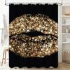 Gold Glitter Lip Print Shower Curtain Decorative Bath Liner For Home Bathroom 3D Printed Water Resistant Fabric Black Backgrou