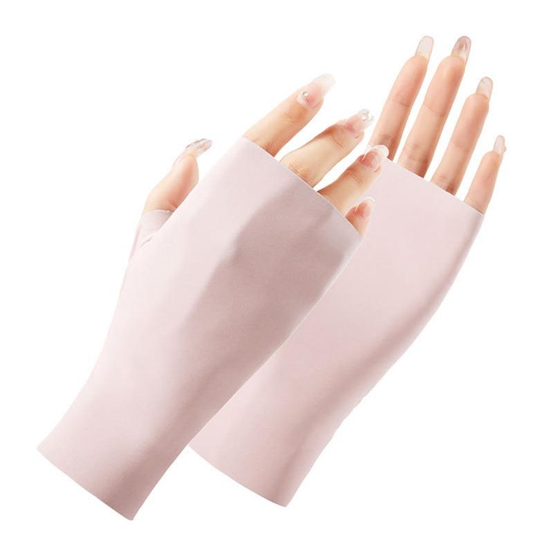 Summer Lightweight Women's Sun Protection Gloves for UV Protection, Nail Art, Electric Bike Riding, Cycling, Half-finger Ice Silk Gloves