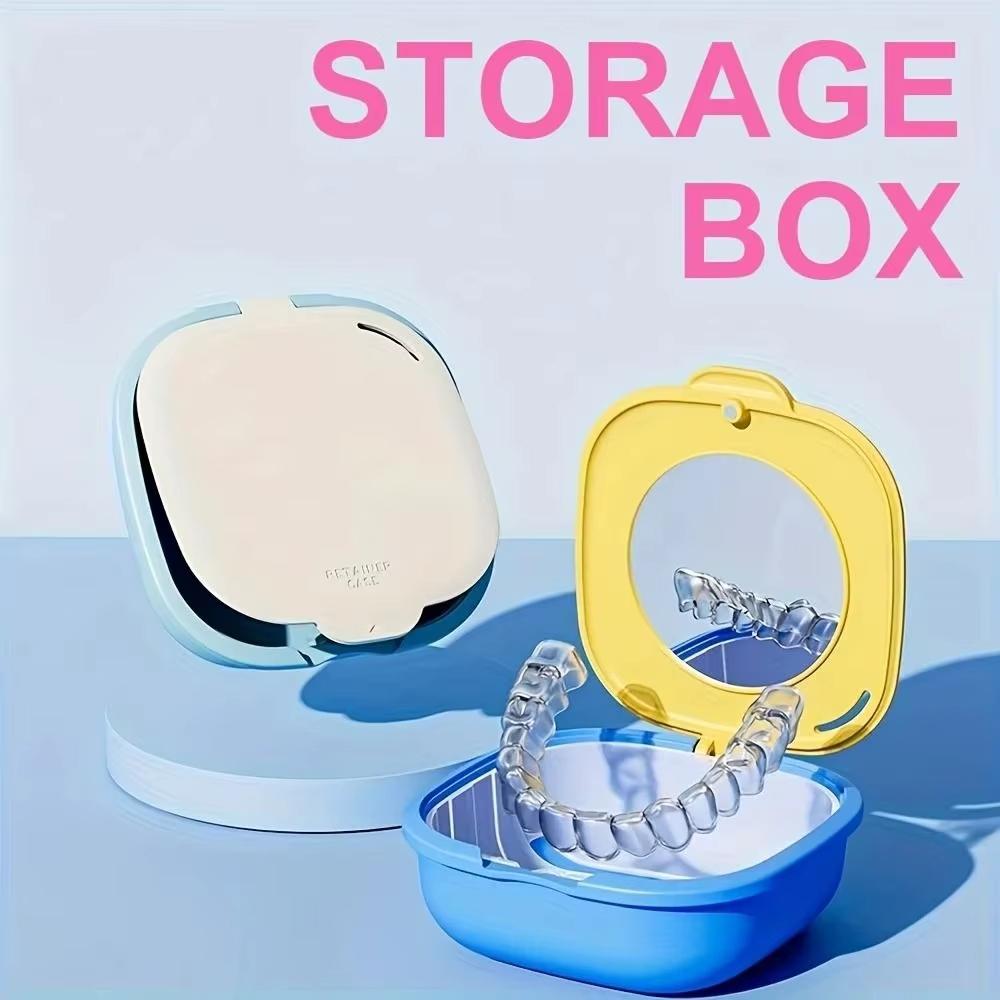 Retainer Case With Built-in Mirror Portable Denture Storage Box For Invisalign Aligners Braces Mouth Guard