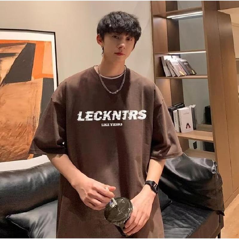 Men Short Sleeve T-Shirts Letter Graphic Print Half Sleeve Tshirts Men Clothing Casual Tee Man Korean Casual Round Neck Retro Tops For