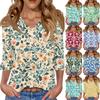 Women's Casual 3/4 Sleeve Tops V-Neck Sleeve T-Shirt Floral Print Tops