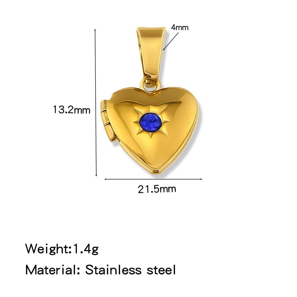 18K Gold-Plated Zirconia Heart Necklace Pendant with Birthstone, Stainless Steel, European & American Simple Design.