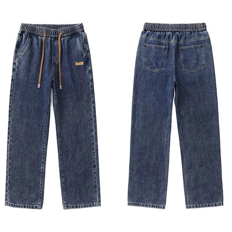 Herre Rett Bein Blågrå Løse Jeans med Snøring, Street Casual Denimbukser, Herre Moteable Løse og Komfortable Jeans