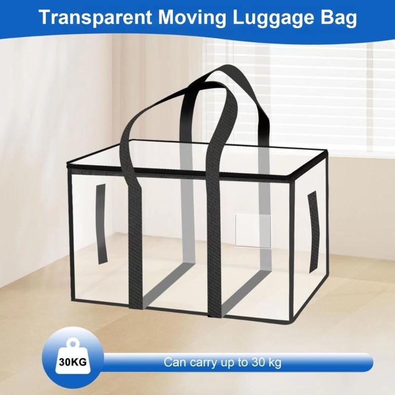 Pack of 4 Large Transparent Moving Bags with Reinforced Strap and Zippers Waterproof Bag for Storage and Organization
