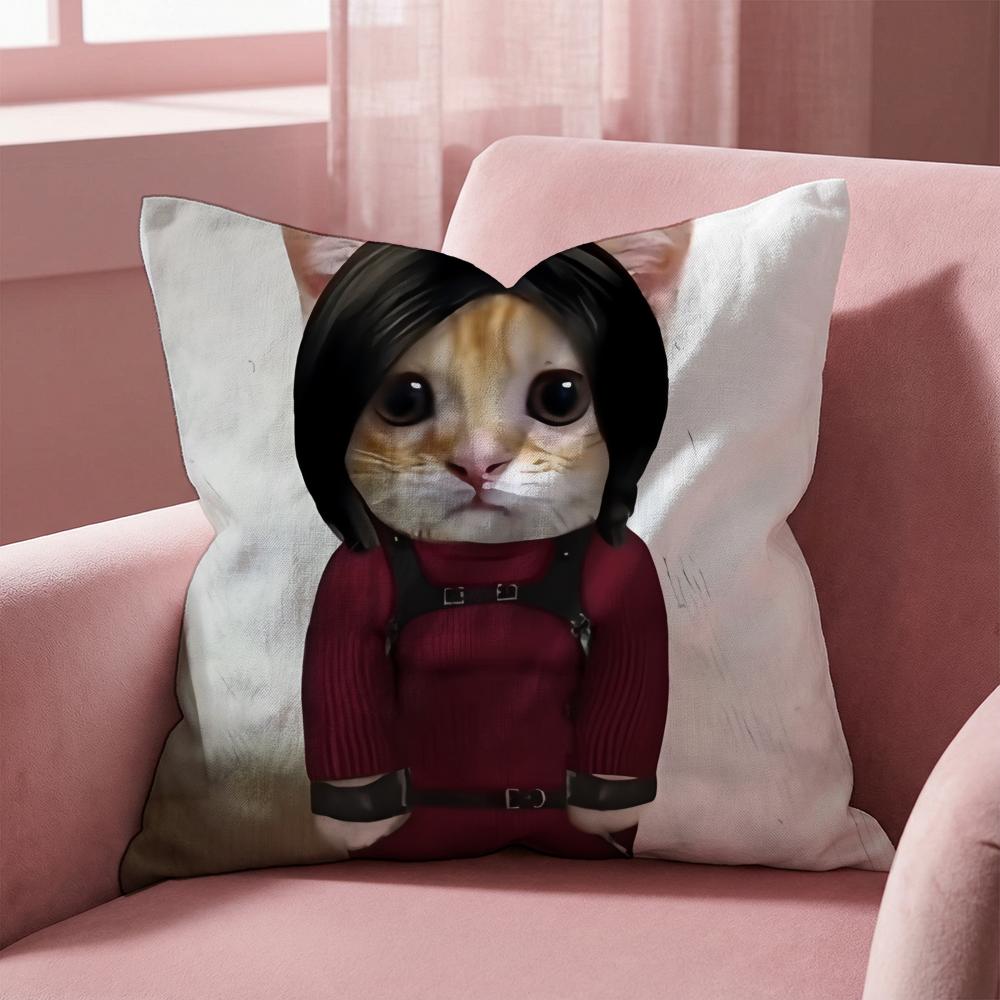 Leon K-Kennedy Cat Cushion Cover Multi-Scene Pillow Cover for Home & Car - Reversible, Soft & Durable for Daily Use