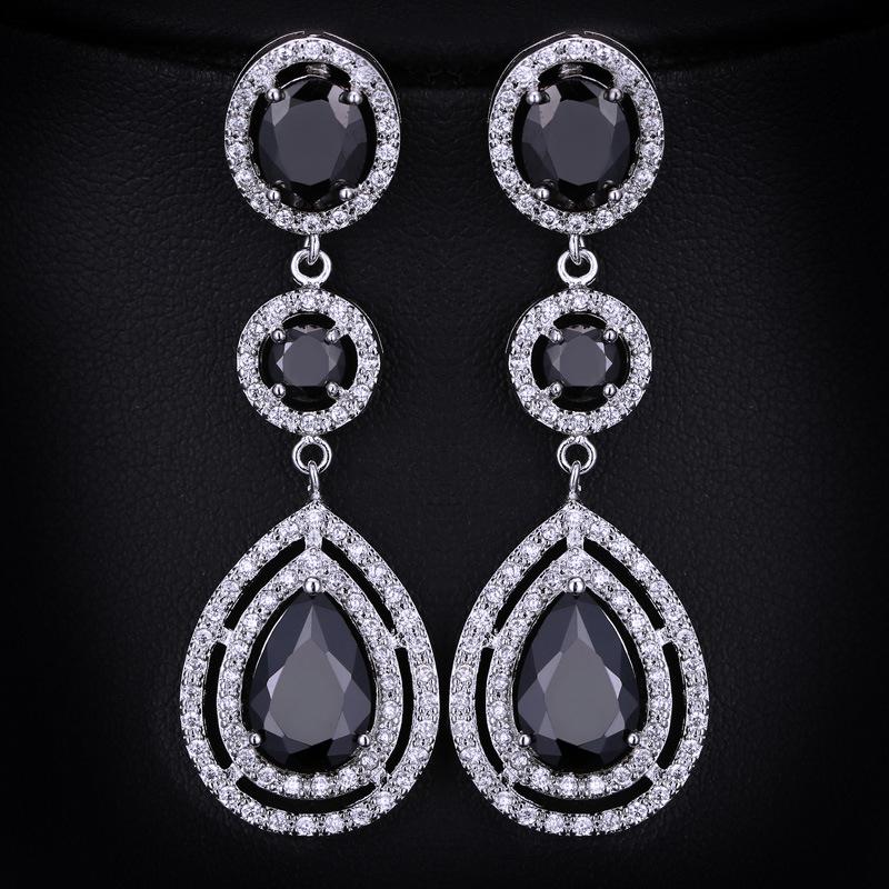 

E0212 Серьги-капли высокого качества Микро-инкрустация цирконами Платиновое покрытие Сохранение цвета чёрный