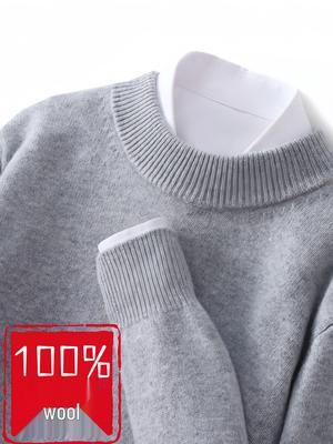2025 Men's Pure Wool Half-High Neck Pullover Sweater - Warm Fashionable Knitwear for Young Adults