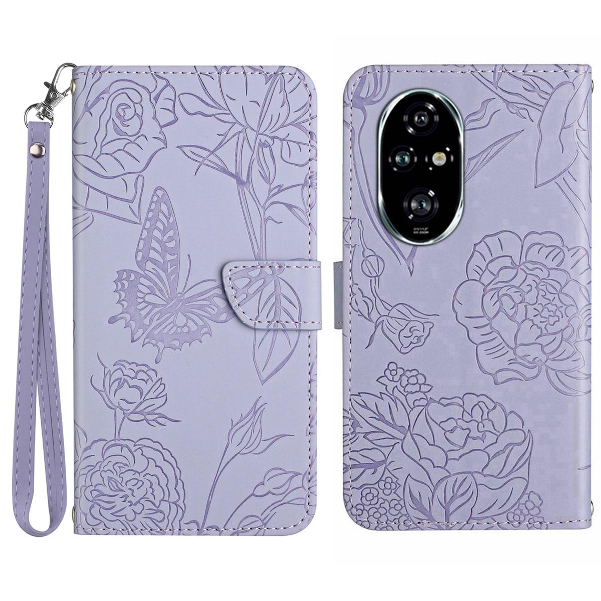 

HT03 For Honor 200 Pro 5G Чехол из искусственной кожи Чехол для телефона с принтом бабочек и цветов Purple