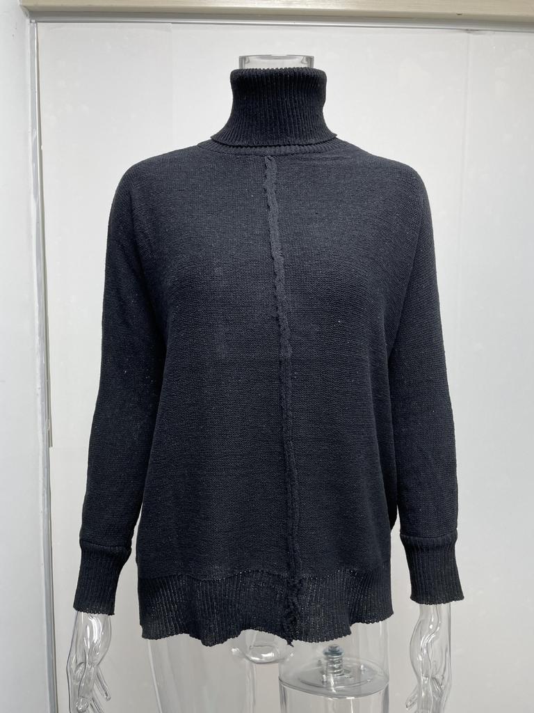 Pullovers Fashion High Neck Loose OL Commuter Knit Big Size Women Pullover Casual Long Sleeved Pullover Soft Elegant Basic Knitted Tops