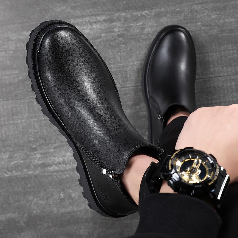 Fashion British Style Men's Fashion Chelsea Boots Black Stylish Platform Shoes Cowboy Autumn Winter Boot Original Leather Ankle Botas
