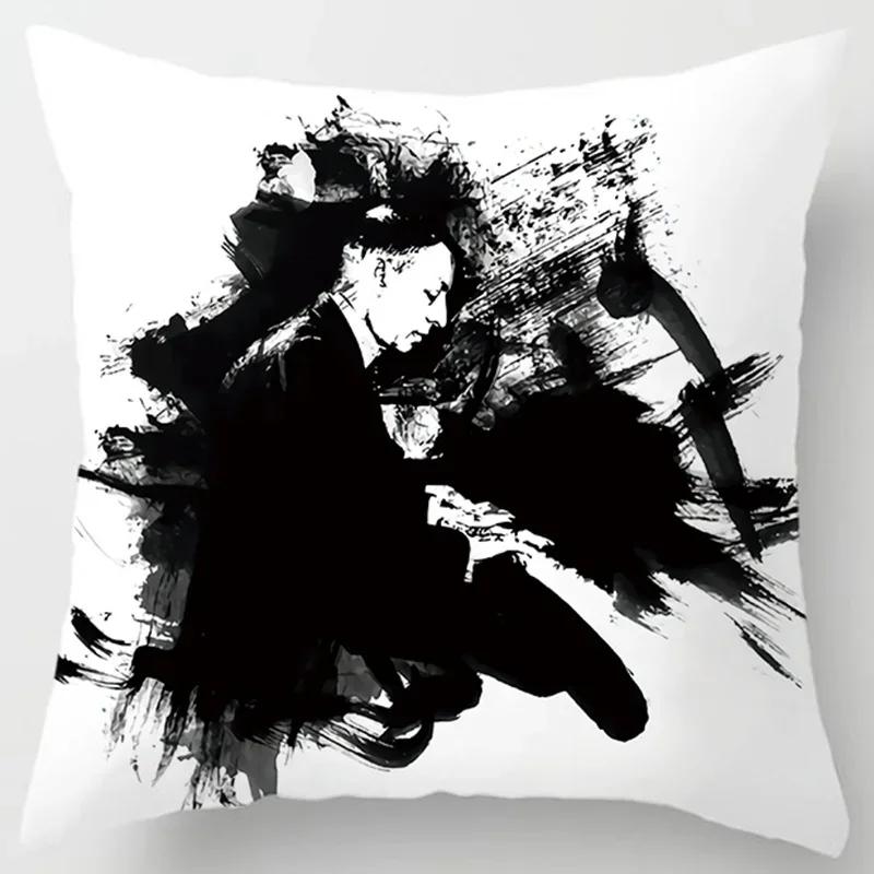 Simple Ink Style Art Printing Pattern Cushion Cover Home Living Room Sofa Decoration Polyester Square Pillow