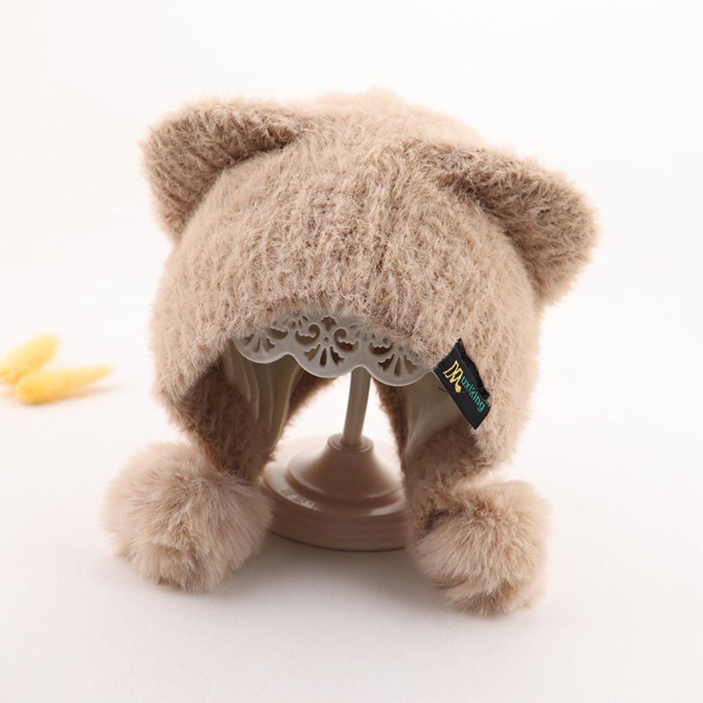 Plush Winter Baby Hat Pompom Ear Protection Warm Knitted Beanie Cap
