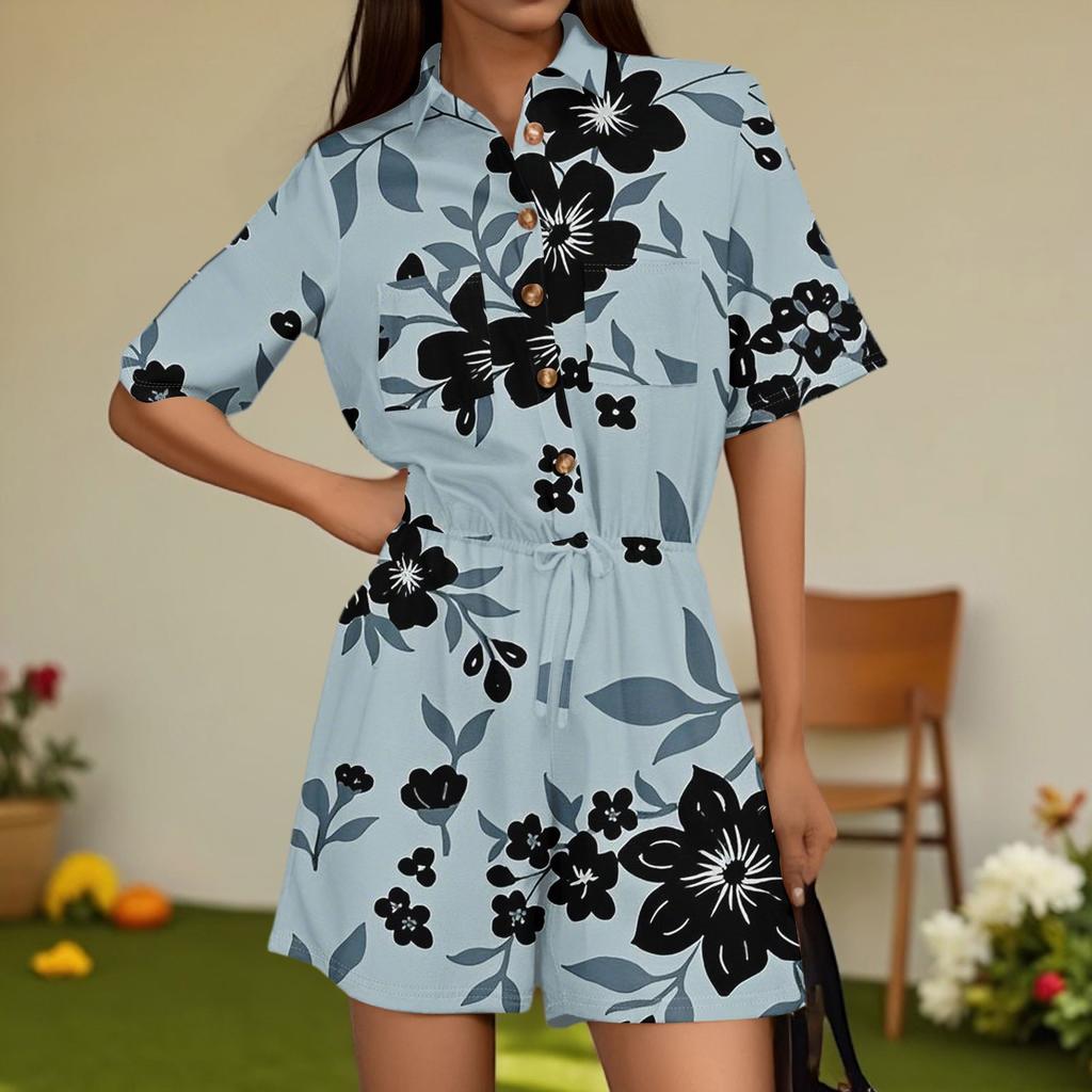 Damenmode V-Ausschnitt Jumpsuit Karomuster Lässig Kurzarm Top Jumpsuit