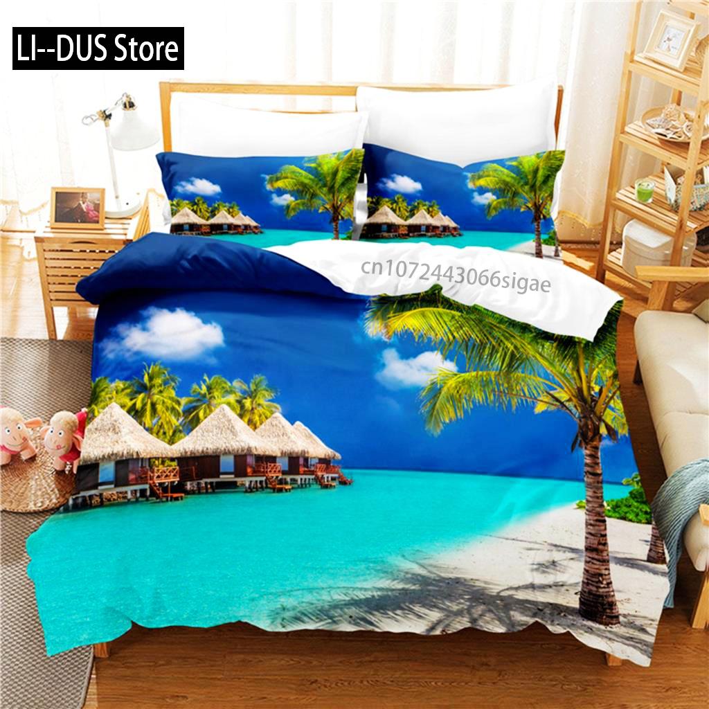 Comforter Hawaiian Coast Bedding Set 3D Bedding Digital Printing Queen Size Bedding Set Fashion Design