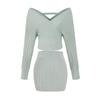Korean Style 2026 V-Neck Off-Shoulder Knit Top + High-Waist Skirt Set for Women