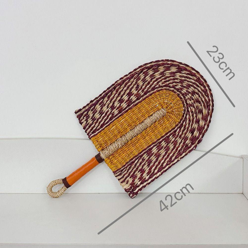 Bohemian Seagrass Woven Fan Colorful Striped Patterns Cattail Fan Summer Cooling Fan Indoor