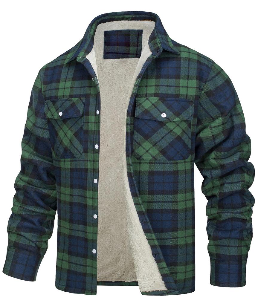 Men's 2023 Fleece-Lined Plaid Jacket - Long-Sleeve, Turn-Down Collar, Single-Breasted, Loose Fit