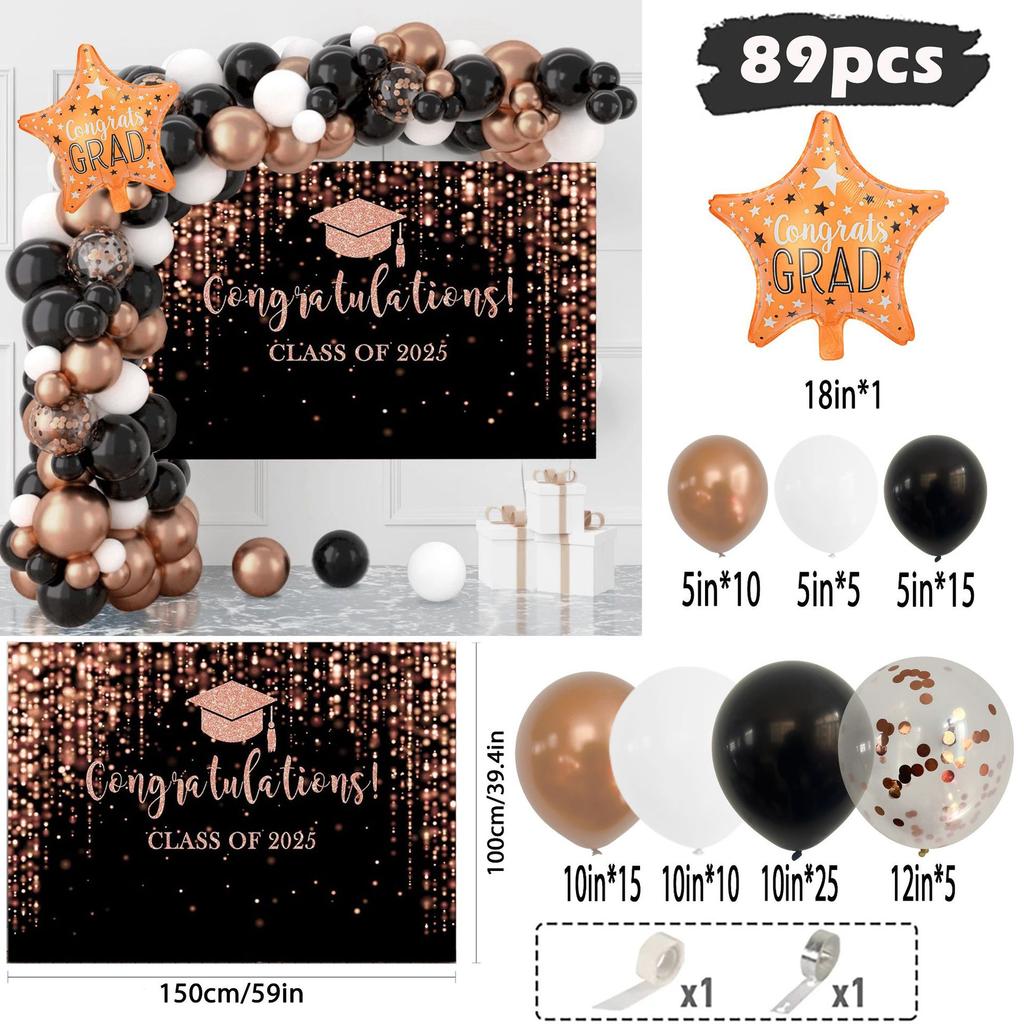 Bakgrundsduk för examenssäsong Svart Guld Tema Med Ballongset Skolgårdsfest Festival Ceremoni