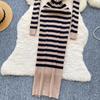 Pullover Kleider Frauen High Neck Herbst 2024 Sexy Slim Fit Farbe Blockiert Gestreiften Gestrickte Bodycon Kleid Streetwear Chic Kleider