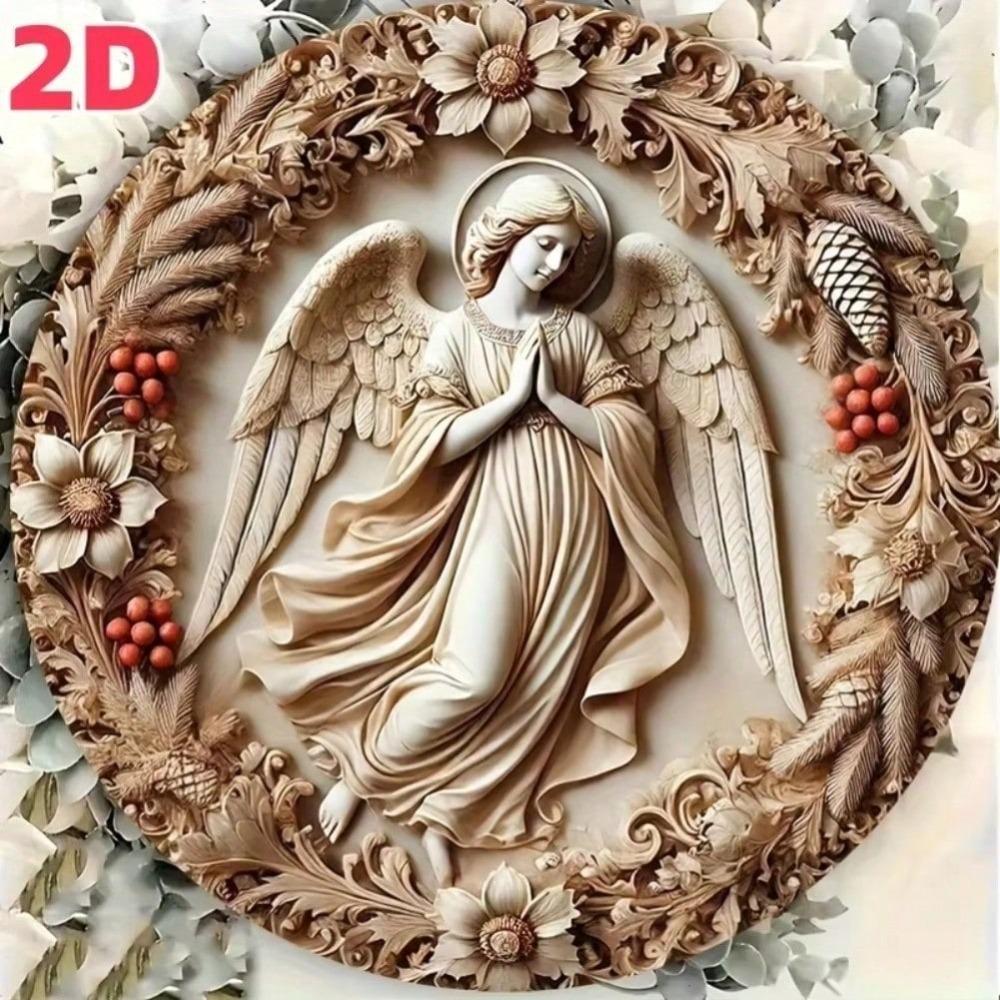 Vintage Christmas Wreath Angel Embossed Tin Sign Retro Metal Poster Wall Art Home Cafe Decor
