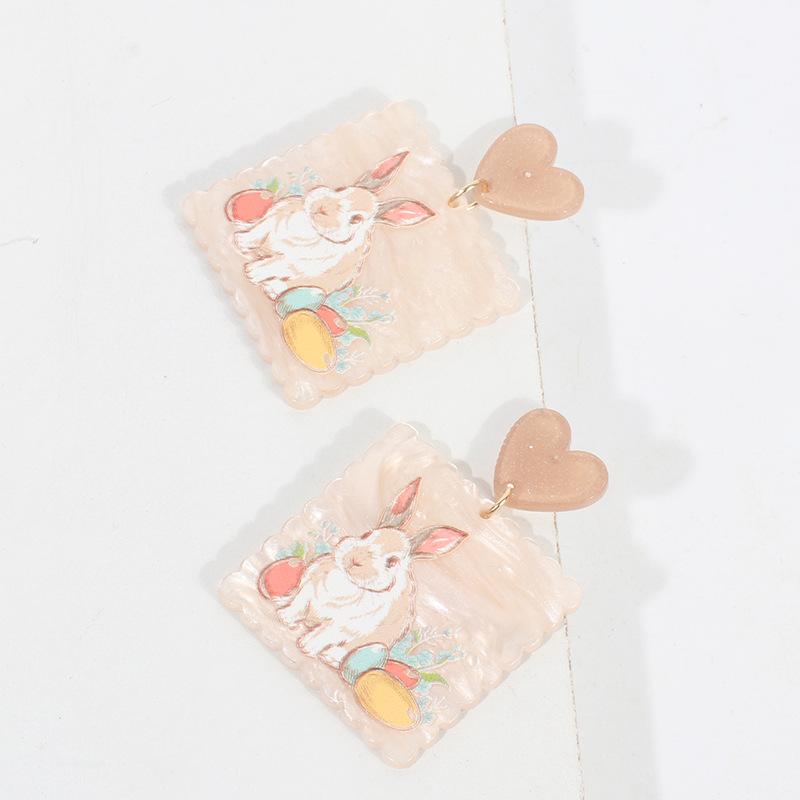 Korean version of fresh and sweet less wind earrings ins cute cartoon bunny oil painting resin acrylic stud earrings