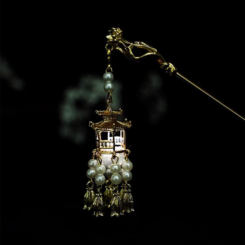 

Светящаяся павильонная кисточка-заколка для волос: Ретро Ханфу Головной убор в дворцовом стиле.