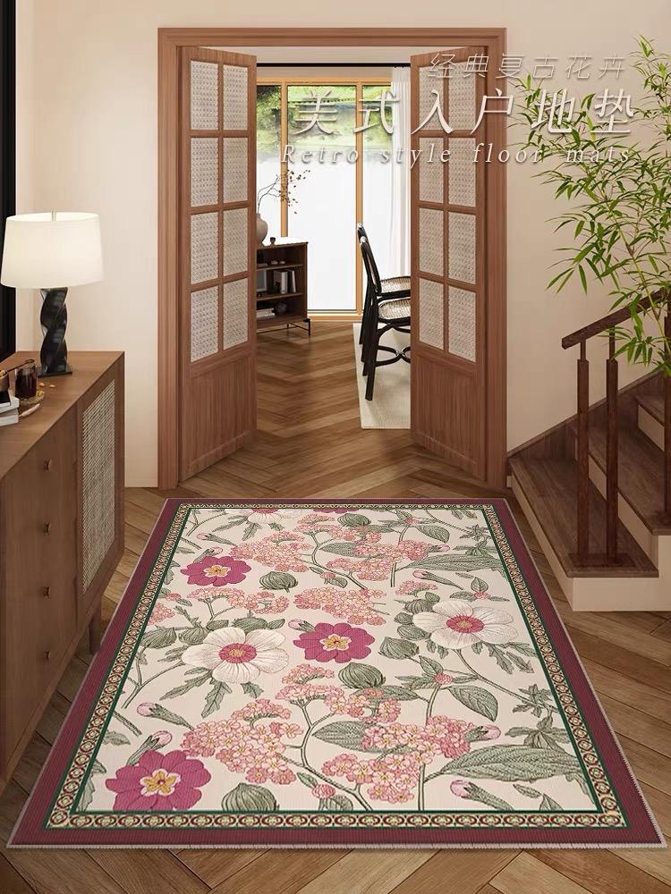 Amerikanischer Vintage Kristall Samt Teppich Pastoralen Stil Zu Hause Dekoration Blume Wohnzimmer Sofa Kaffee Tisch Matte Veranda Teppich