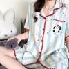 Japanese Sweet Striped Penguin Pajamas Women's Summer Short-sleeved Shorts Shell Edge Two-piece Girl Loungewear
