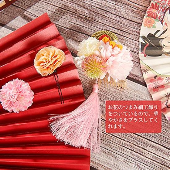 OTAKUMARKET Hair Ornament Set with Flower Perfect for and other Japanese and Includes Hair Clips and Available in 3 Colors Set, 3-Piece Tsumami-Zaiku