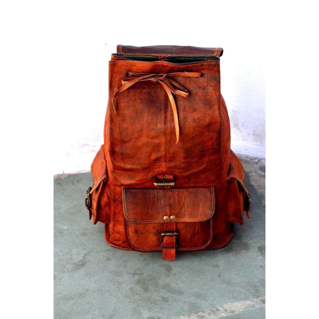 20" Big New Genuine Leather Back Pack Rucksack Travel Bag For Men's and Women's