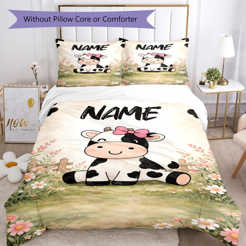 3pcs Custom Name Cow Bedding Set Duvet Cover Closure Includes 1 Duvet Cover & 2 Pillowcases, Soft and Comfortable for All Seasons.