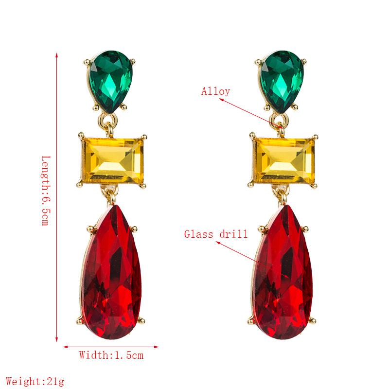 Women's Colorful Rhinestone Earrings Waterdrop Glass Crystal Shiny Personalized Long Drop Earrings