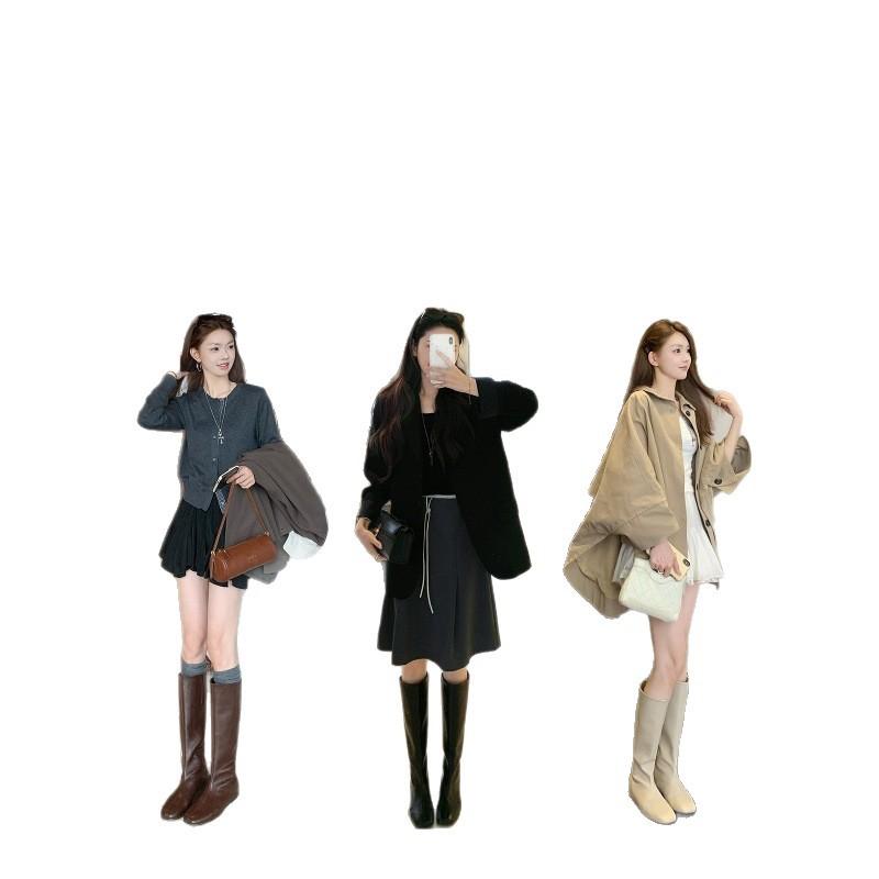 Inner height increase of 4cm~ Skinny boots Women's autumn and winter new flat-bottomed soft and thin boots Long boots High knight boots